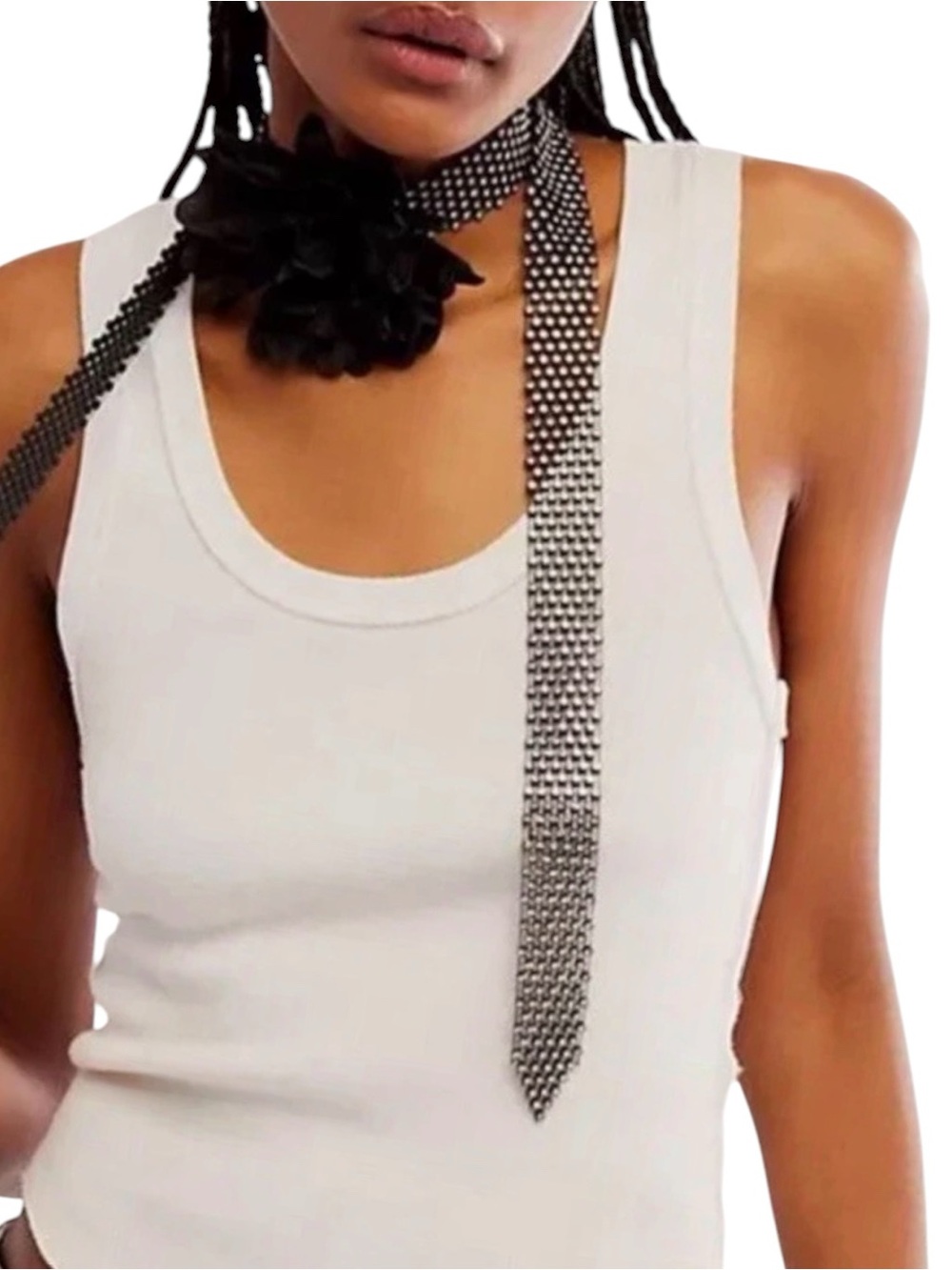 New NWT Free People Royce Flower Choker Green Crystal Ribbon Scarf Necklace $48